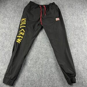 Kill‎ Crew Jogger Pants Mens Medium Black Woven Elastic Waist USA Flag Athletic